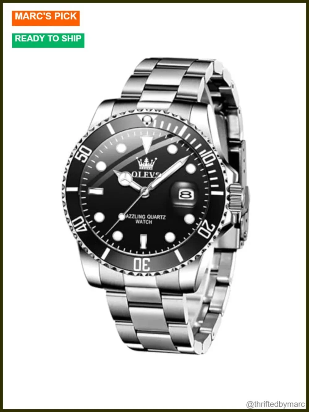 Classic Silver Stainless Steel Dress Watch with Luminous Hands